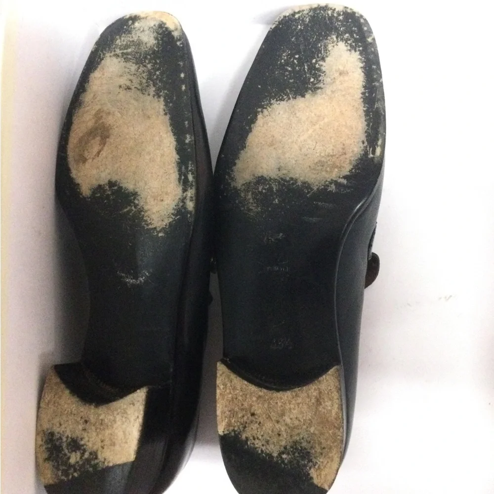 Classic Black Leather Slip-On Loafers with Gold Hardware